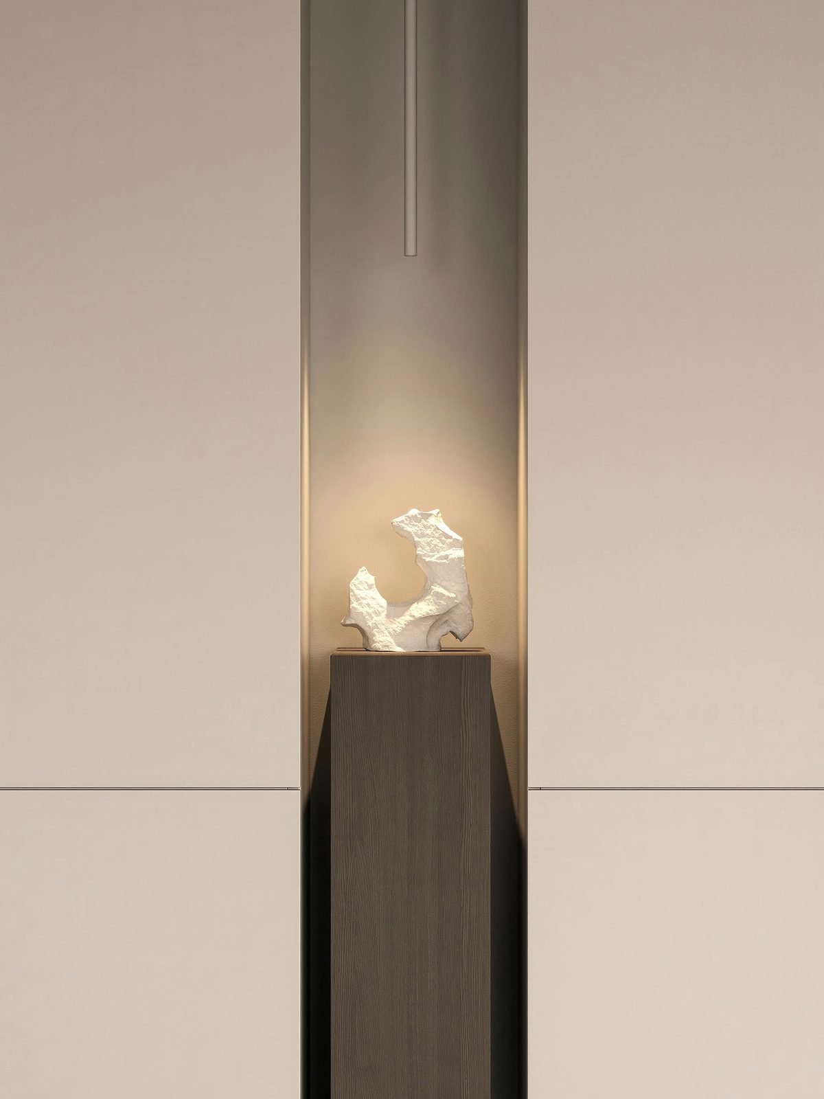 Curated sculptural art and objects in an interior